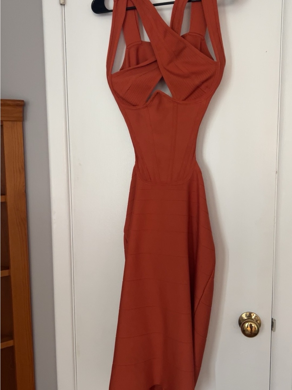 Fashion Nova Rust Orange Corset Midi Dress